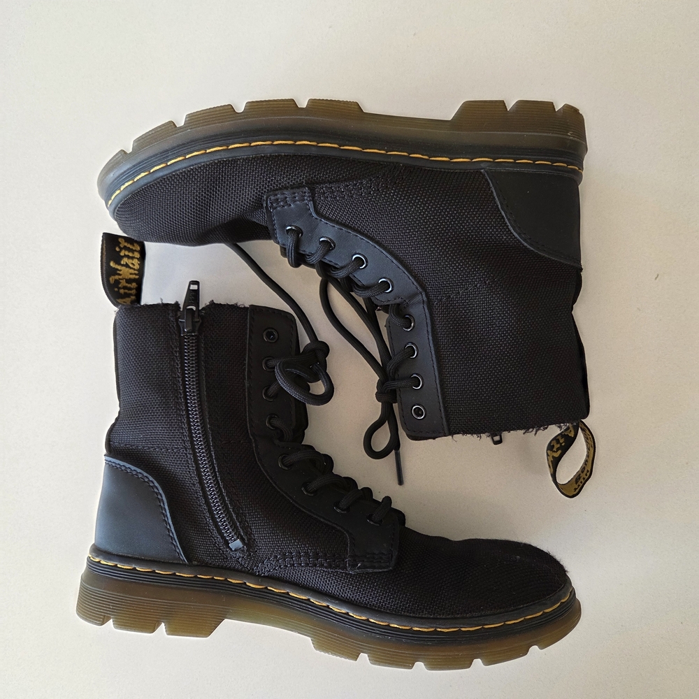 Black Combat Boots with Yellow Stitching